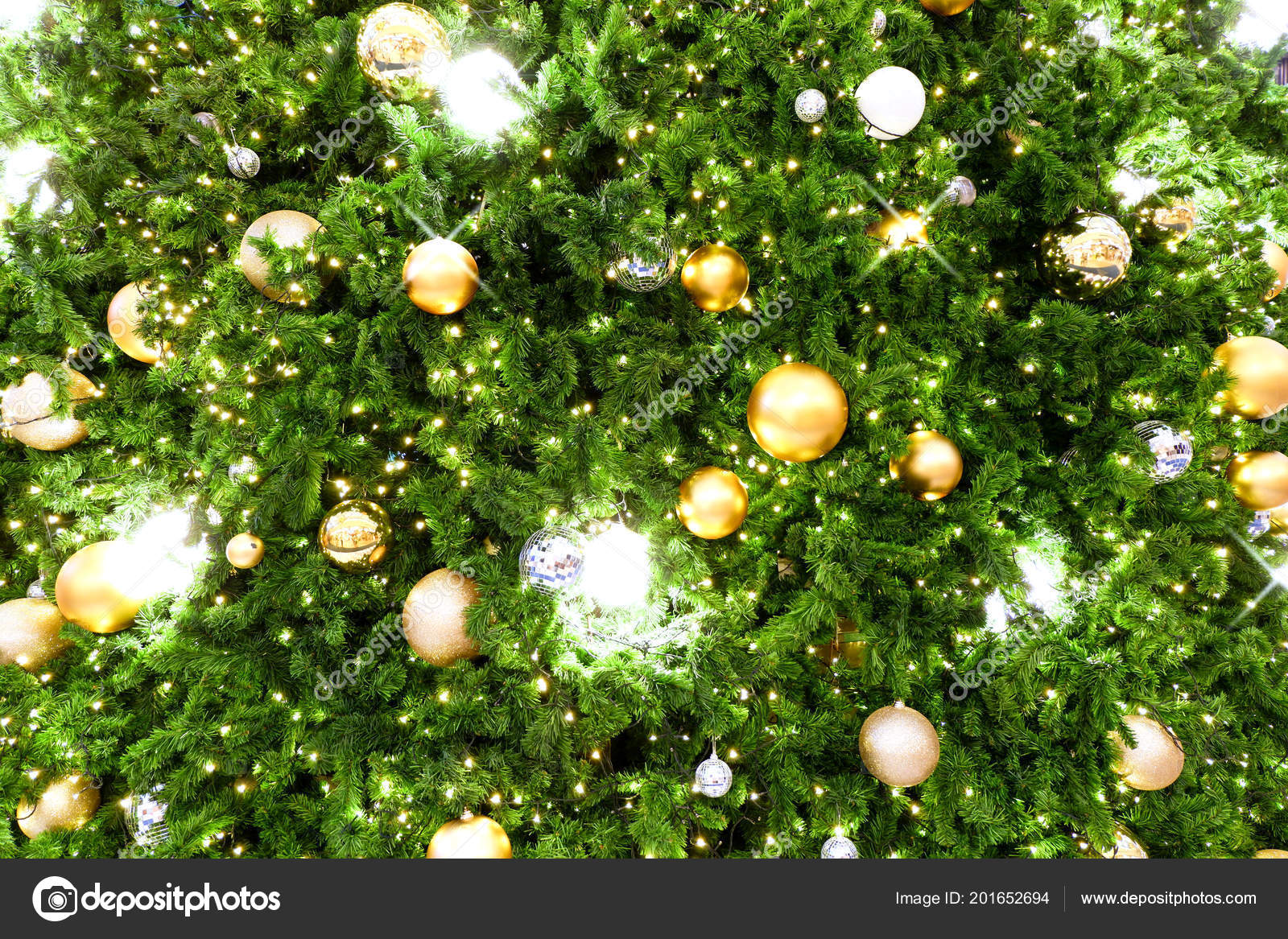Christmas Tree Decorated Christmas Gold Silver Ball Hanging Tree