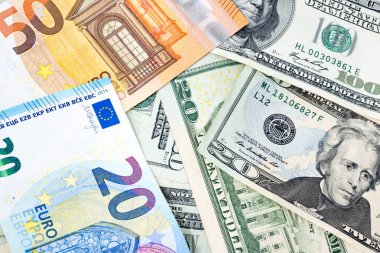 Borsa, finans, iş, bize dolar, Euro ve Avustralya Doları kavram olarak dünyada farklı ülkeden çeşitli banknot ve ticaret. Para birimi arka plan.