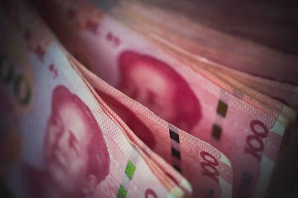 Chiński Yuan Zbliżenie Rachunki Walutowe Chin Selektywny Fokus Stos Banknotów — Zdjęcie stockowe