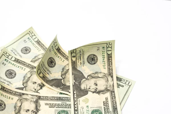 20 dolar faturaları üzerinde beyaz masa artalanını yığını.