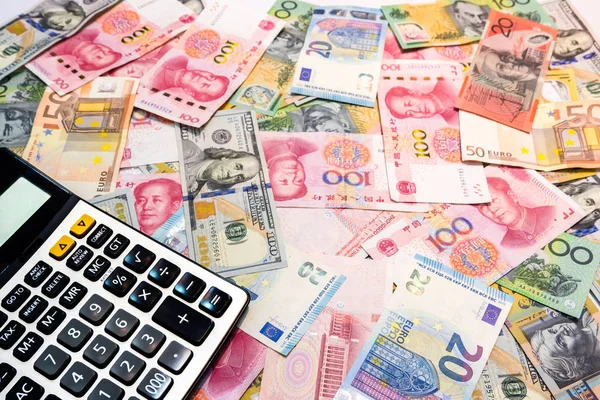 Pénzt Exchange Koncepció Világ Pénz Háttér Dollár Ausztrál Dollár Kínai — Stock Fotó
