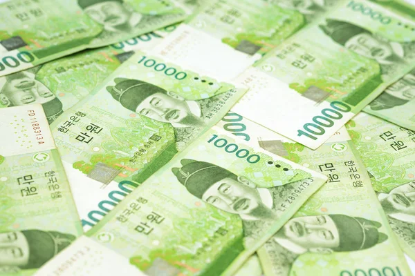 Стек 10000 Корея Виграв Рахунки Столі Тло Гроші Південнокорейський Республіка — стокове фото