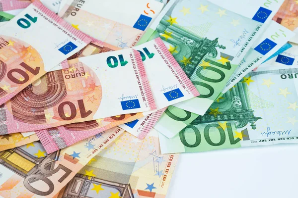 Stos Kilka Banknotów Euro Euro Tle Pieniędzy Euro Jest Walutą — Zdjęcie stockowe