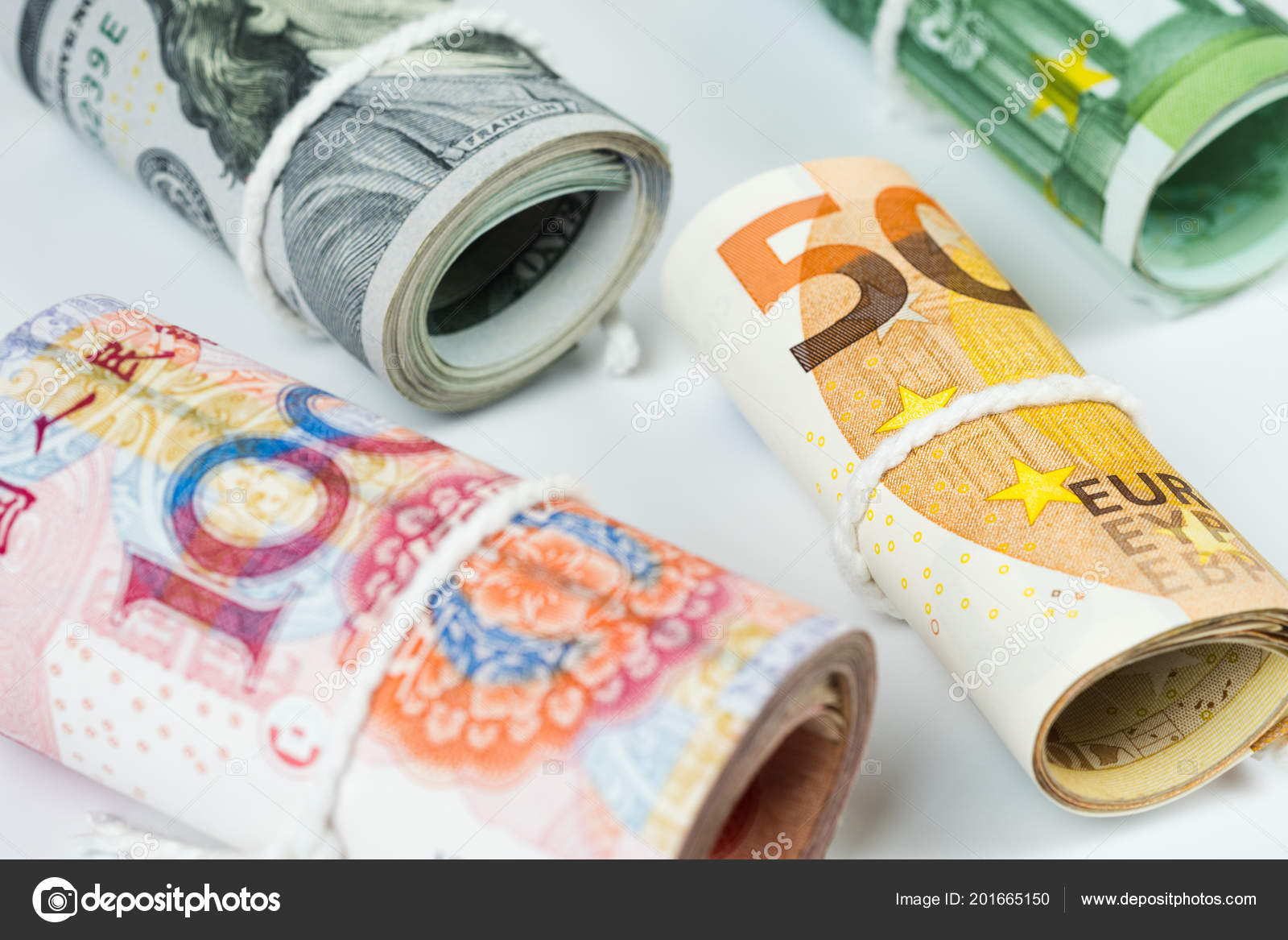 Currencies Money Exchange Trading Concepts Rolls Various Currencies Dollar  Euro — Stock Photo © cherayut000 #201665150