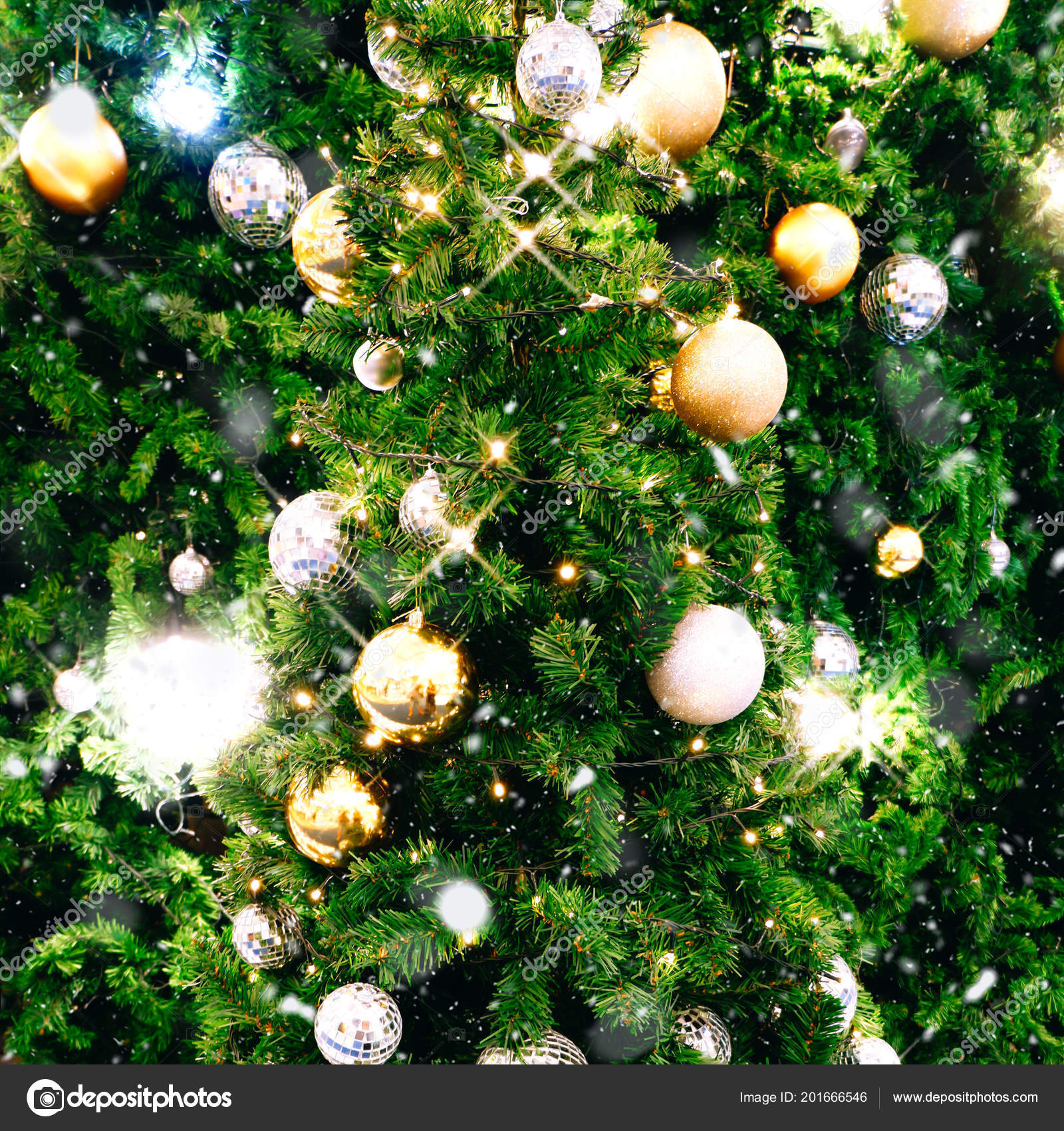 Christmas Tree Decorated Christmas Gold Silver Ball Hanging Tree