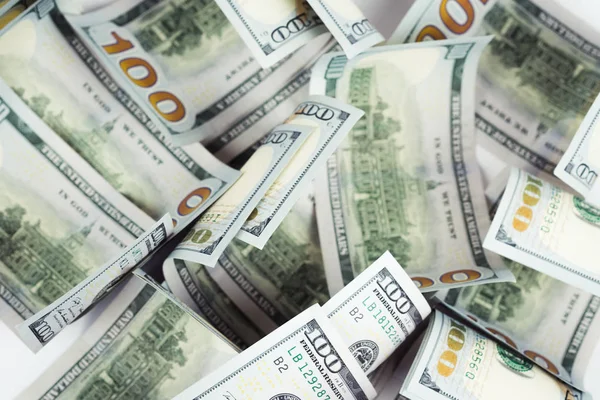 Diversi Mucchio Nuove Banconote Cento Dollari Sul Tavolo Focus Ravvicinato — Foto Stock