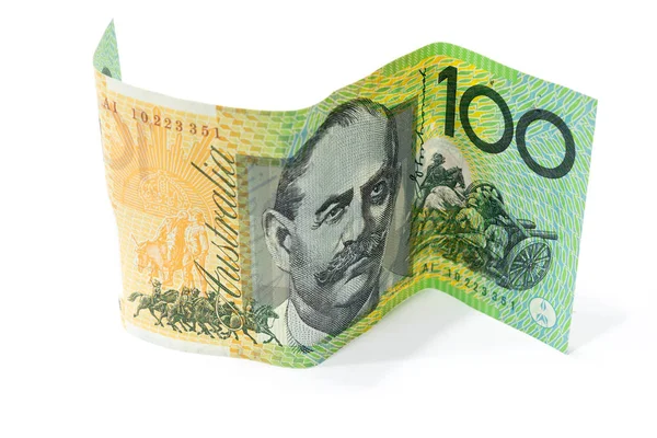 Banconota Cento Dollari Australiani Isolata Sfondo Bianco — Foto Stock