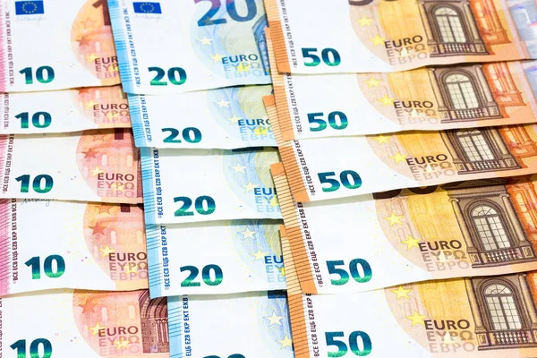 Montón Varios Tipos Billetes Euros Uso Mesa Para Fondo Dinero — Foto de Stock