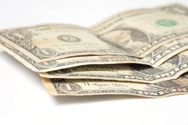Fechar Pilha Notas Dólar Dinheiro Dos Eua Fundo Branco — Fotografia de Stock