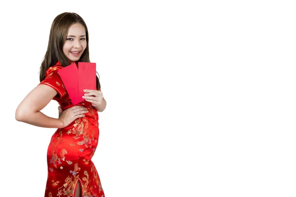 Joven Belleza Asiática Mujer Usando Cheongsam Chino Tradicional Vestido Qipao — Foto de Stock