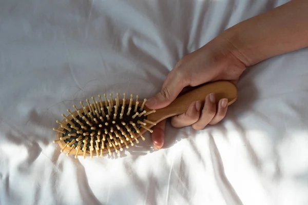 Hair Fall Hair Loss Problem Woman Hand Holding Comb Hair — Stock Photo, Image