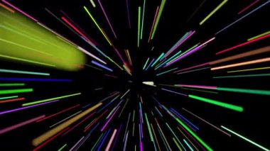 Renkli yıldız izi çözgü veya hiper çekimde soyut retro. Dijital tasarım konsepti. Parlak çizgiler 4k Uhd 3840 x 2160 Infinited ilmekledi 3d animasyon.
