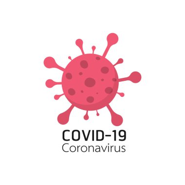 Düz stil Coronavirus hücre ikonu. Yazı tipi tasarım vektör çizimi ile Covid-19.