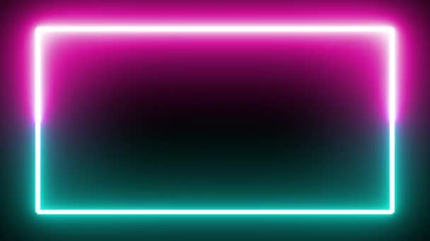 Flickande Neon Rektangel Ram Tecken Isolerad Svart Bakgrund Ultraviolett Modernt — Stockvideo