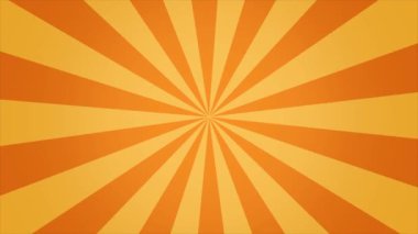 Turuncu güneş patlaması arkaplan dönüş hareketi. Güneş patlaması, radyal, güneş ışığı, sirk, çizgili arka plan. Çizgi film güneş patlaması desenli animasyon.
