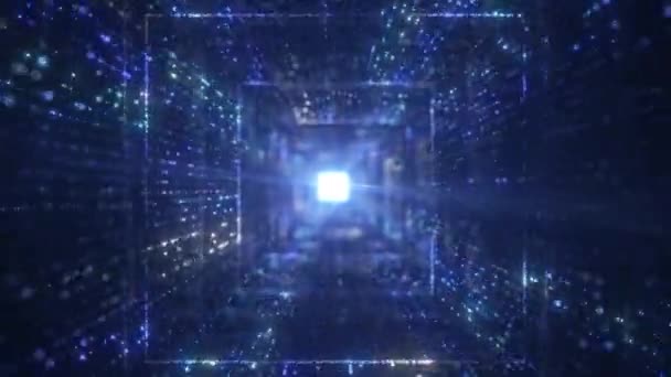 Big Data Ψηφιακή Σήραγγα Πλατεία Φουτουριστικό Πίνακα Μπλε Φουτουριστικό Ρεύμα — Αρχείο Βίντεο