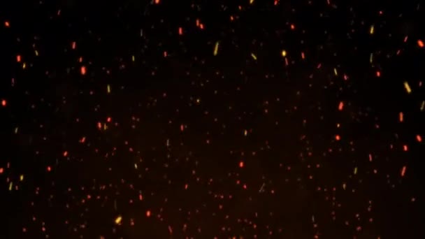 Burning Red Hot Sparks Flying Large Fire Flame Black Background — Stock Video