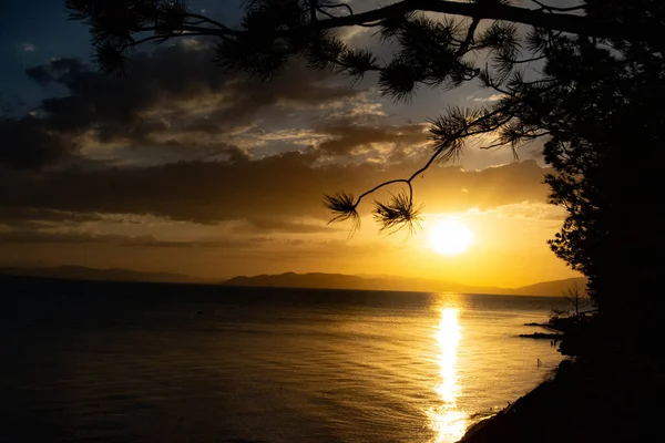 Pôr Sol Panorâmico Costa Mar — Fotografia de Stock