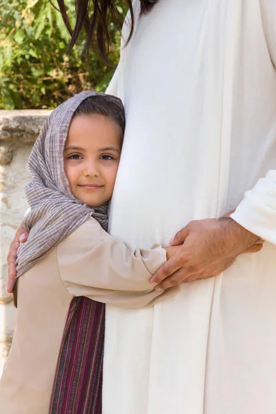 Scena Biblica Quando Gesù Dice Lasciate Che Bambini Vengano Benedicendo — Foto Stock