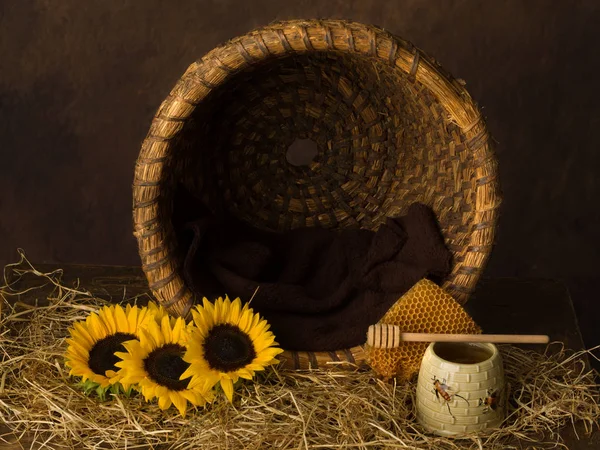 Vintage Old Beehive Basket Still Life Can Used Baby Composites — Stock Photo, Image
