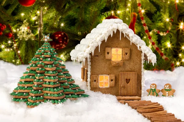 Beautiful Edible Gingerbread Cookie House Snowy Landscape Can Used Template — Stock Photo, Image