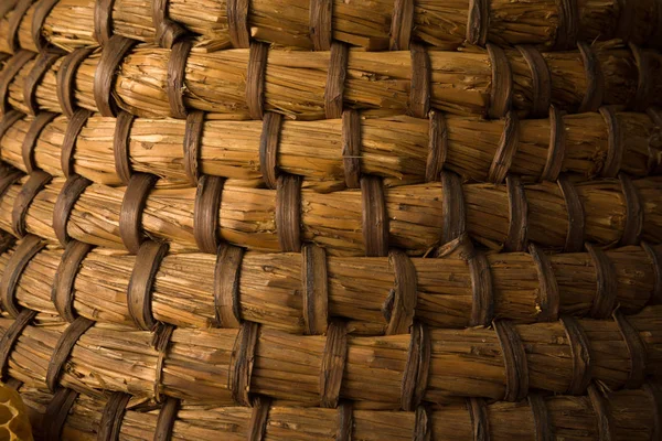 Closeup Wicker Material Vintage Beehive — Stock Photo, Image