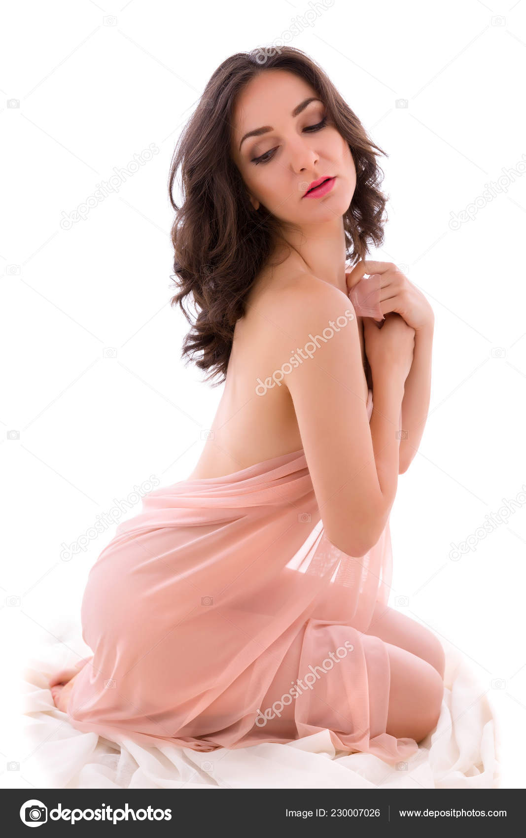 dresed and nude Beautiful Young Woman Dressed Nude Colored Sheer Fabric Sitting Sensual —  Stock Photo © Klanneke #230007026