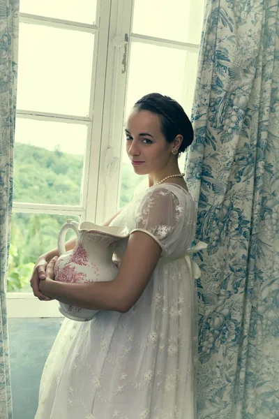 Antique room with vintage lady — Stock Photo, Image