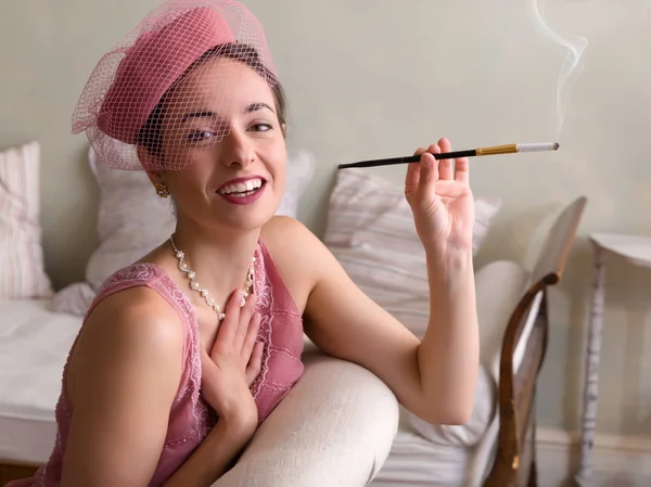 Smoking with cigarette holder — Stock Photo, Image