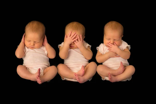 One Baby Posing Times Hear Speak See Evil Poses — Stock Photo, Image