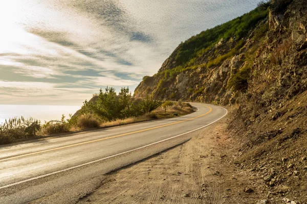 Coucher Soleil Sinueux Route Océanique Big Sur Autoroute Côtière Une — Photo