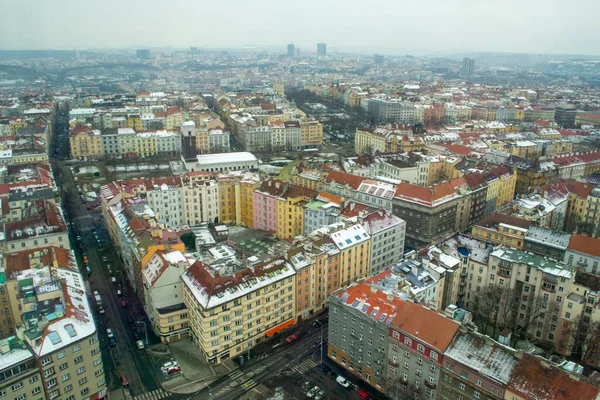 Зимовий Міський Пейзаж Праги Під Час Сірого Дня Видом Житлові — стокове фото
