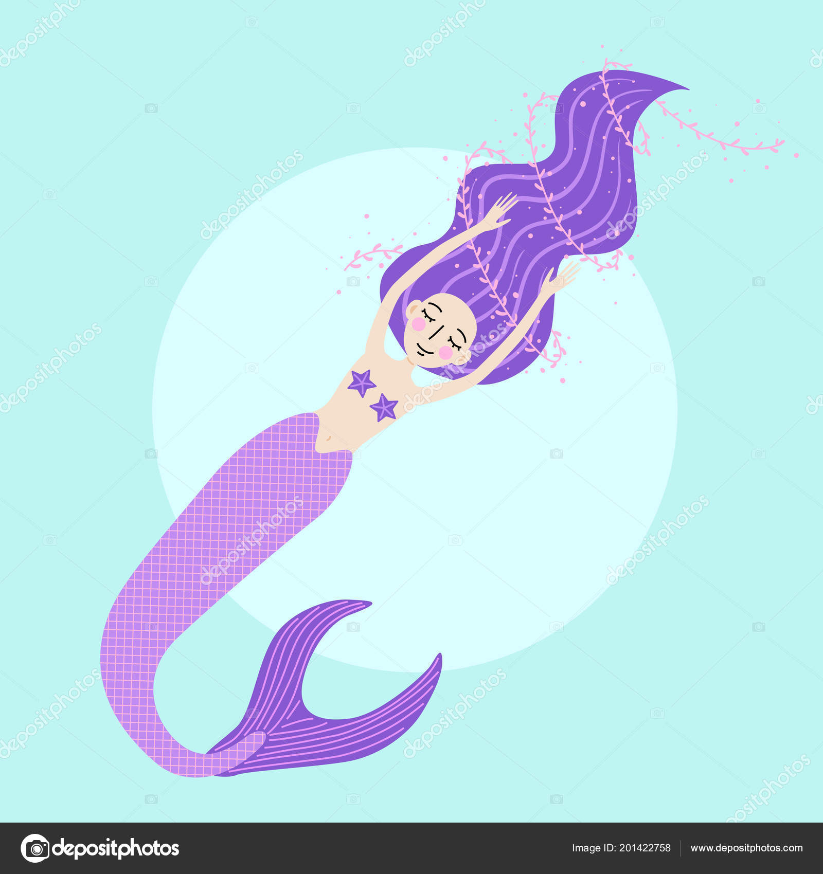 Cartoon Mermaid Purple Hair Illustration Stock Vector C Radiocat
