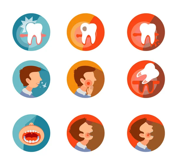Ensemble Quatre Icônes Avec Santé Dents Malades — Image vectorielle