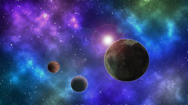 Güzel cosmos duvar kağıdı. Sanat alanı doku. Gezegen arka plan. Yıldız ve gezegen. Gezegen ve ay