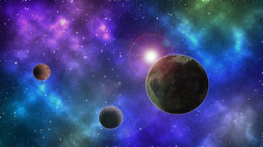 Güzel cosmos duvar kağıdı. Sanat alanı doku. Gezegen arka plan. Yıldız ve gezegen. Gezegen ve ay