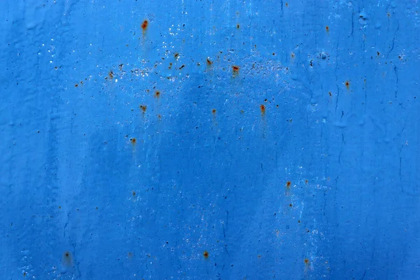 Textura Parede Ferro Enferrujado Com Tinta Azul Seca Rachadura — Fotografia de Stock