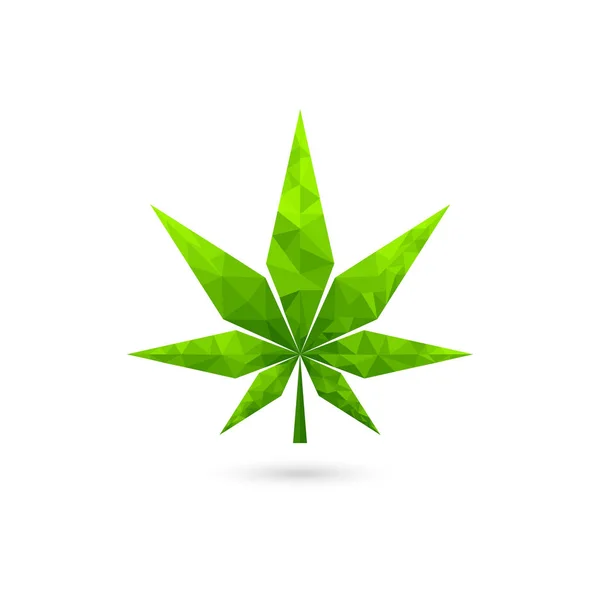 Logotipo Baixo Poli Cannabis Folha Verde Design Vetor Geométrico —  Vetores de Stock
