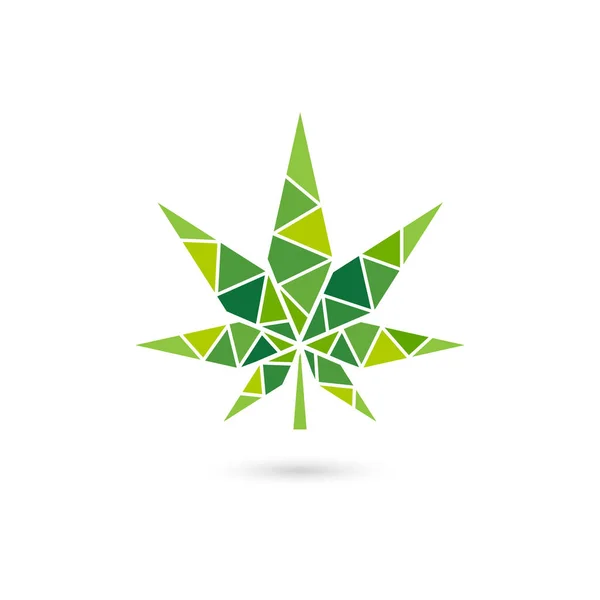 Düşük poli esrar logo, yeşil yaprak geometrik vektör tasarımı