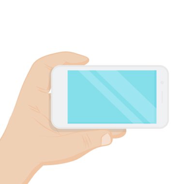 düz stil tasarım, bir akıllı telefon tutan bir el. vektör çizim