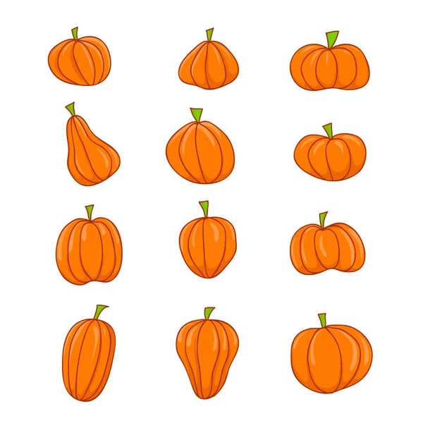 Colore Arancione Zucca Isolato Sfondo Bianco Set Illustrazione Vettoriale — Vettoriale Stock