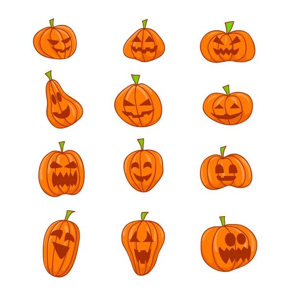 Enge Halloween Pompoenen Platte Ontwerp Stijl Spooky Griezelige Pompoenen Vector — Stockvector