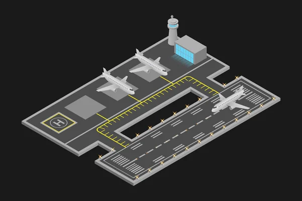 Transporte Aeropuerto Isométrico Ilustraciones Vectores Aviones Aeropuertos — Archivo Imágenes Vectoriales