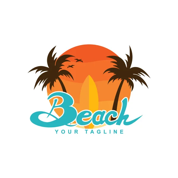 Diseño Del Logotipo Surf Una Playa Tropical Ilustración Vectorial — Archivo Imágenes Vectoriales