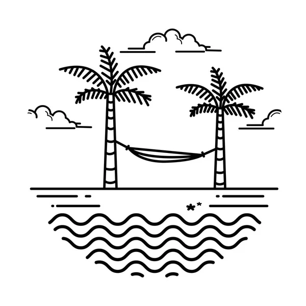 Stranden Design Vektor Stil Linje Konst Logotypen Koncept — Stock vektor