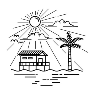 Plaj ev tasarım, hat sanat tarzı tasarım konsepti vektör çizim