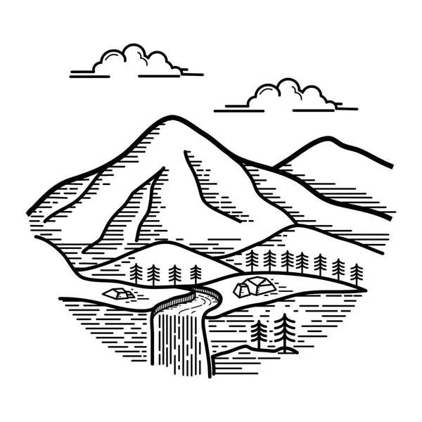 Góry Wektor Ilustracja Design Koncepcja Projektowania Styl Linii — Wektor stockowy