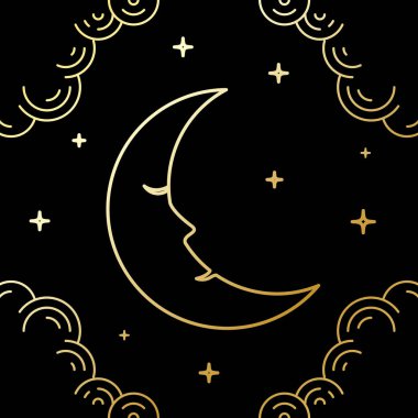 hilal ay gece, hat sanat stil tasarlamak vektör tasarımı