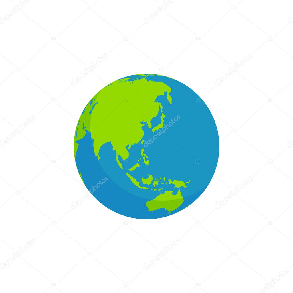 Earth Globe Continental Asia and Australia isolated white background, flat style design