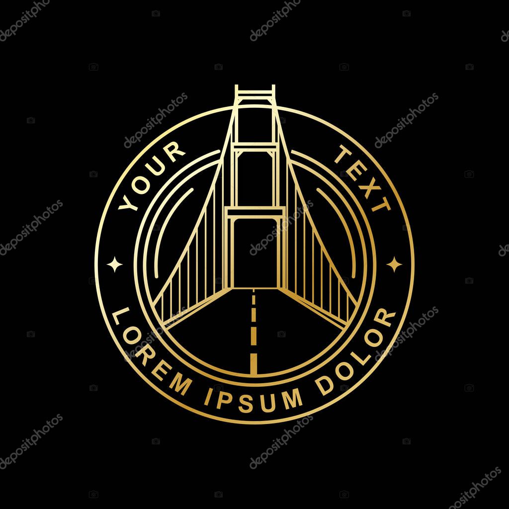 Bridge style line art isolated black background stamp style design
